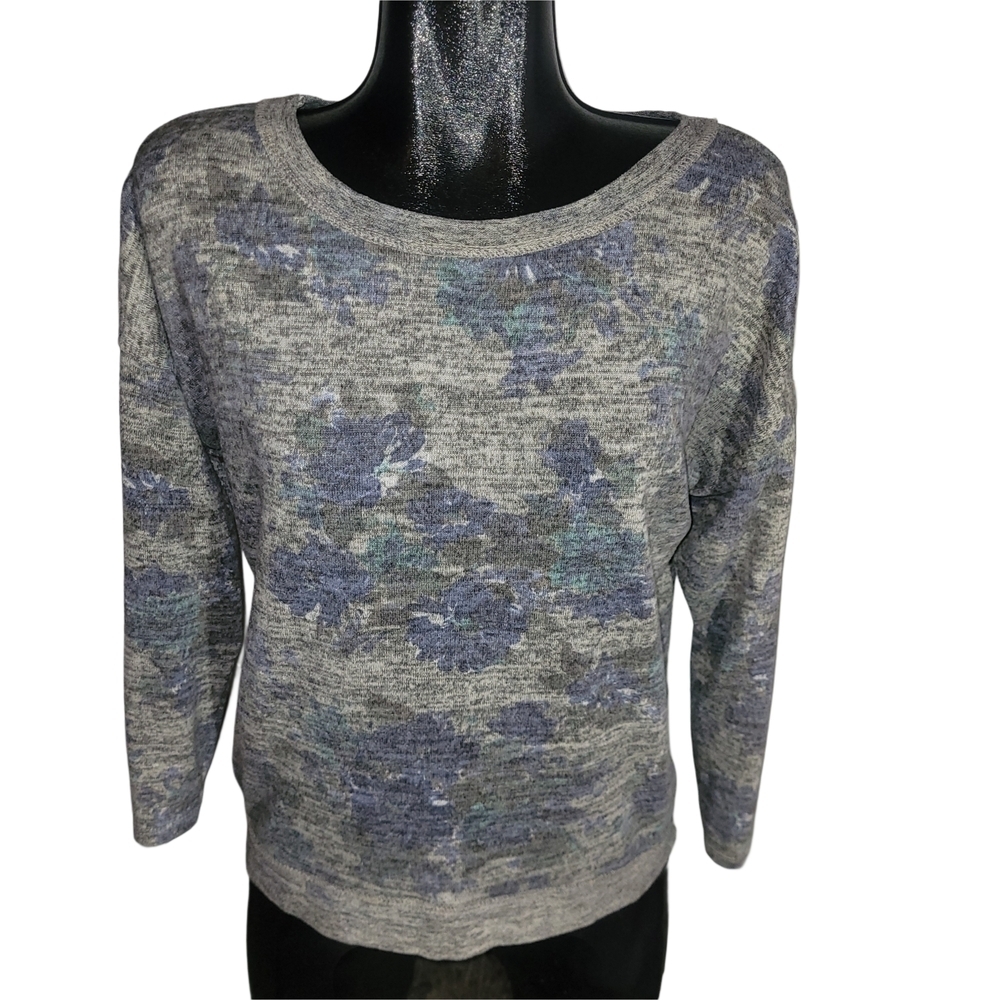 Angela Floral Print Crew Neck Sweater With Roll Tab Sleeves Size S